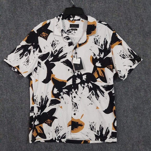 Porter & Ash Shirt Mens Large White Black Kinetic Stretch Abstract Button Front - Picture 3 of 9